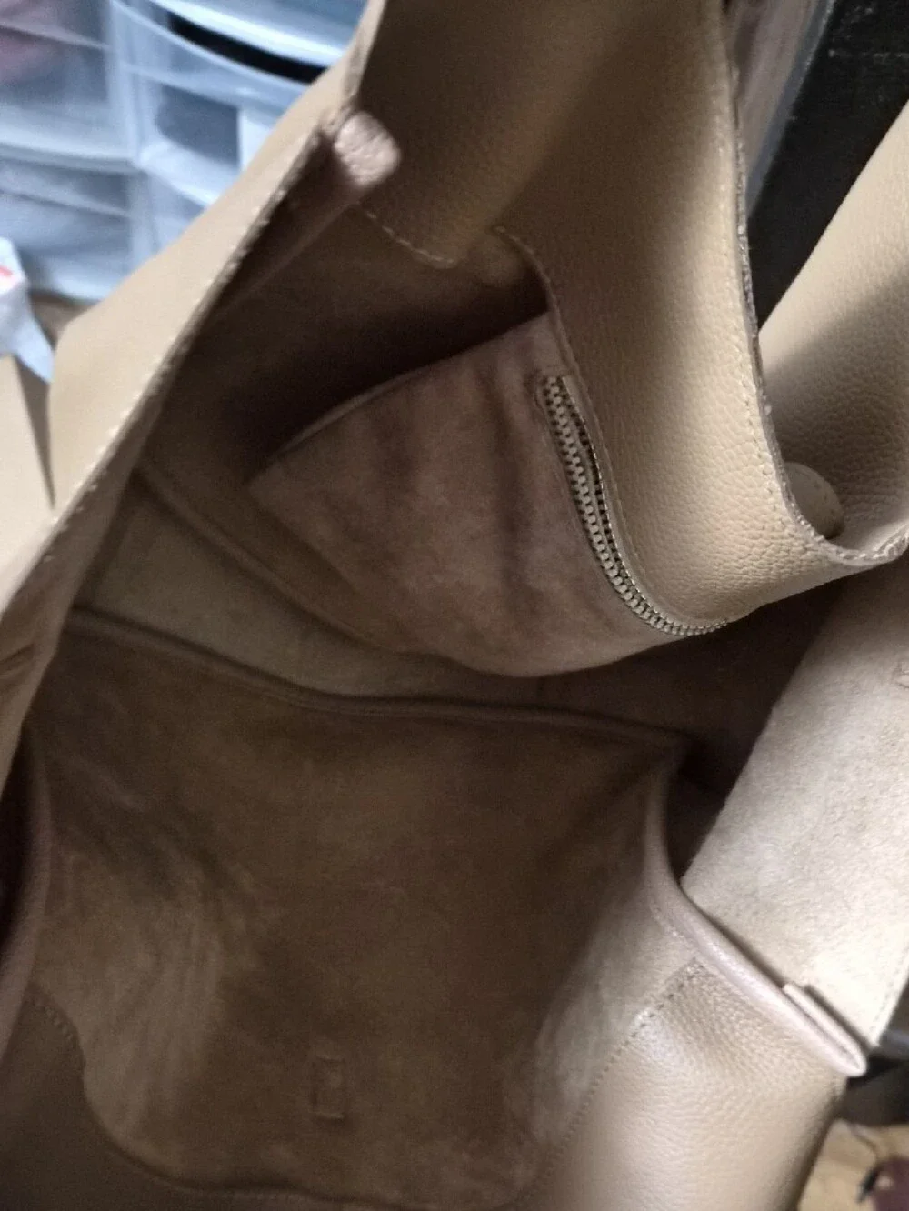 Yves Saint Laurent Pebbled Leather Beige Shoulder Tote with Gold YSL Charm